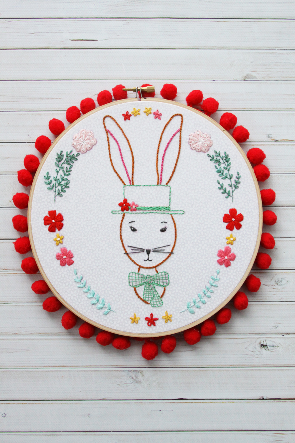 Rabbit Portrait Embroidery Hoop Art