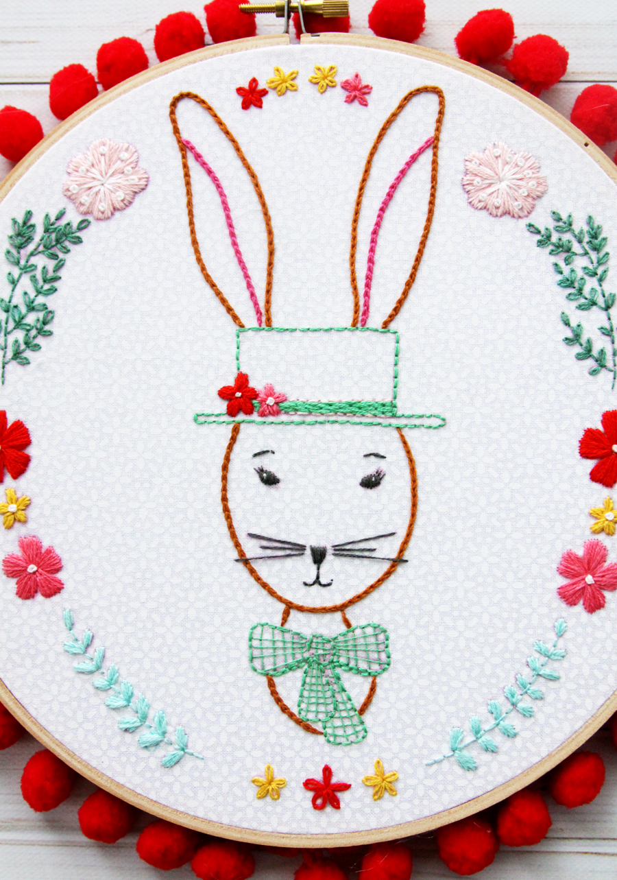 Rabbit Portrait Embroidery Hoop Art