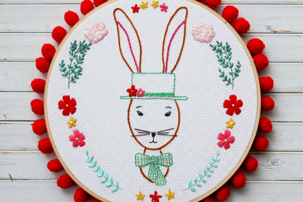 Rabbit Portrait Embroidery Hoop Art