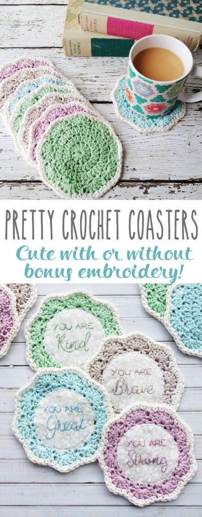 Embroidered crochet coasters