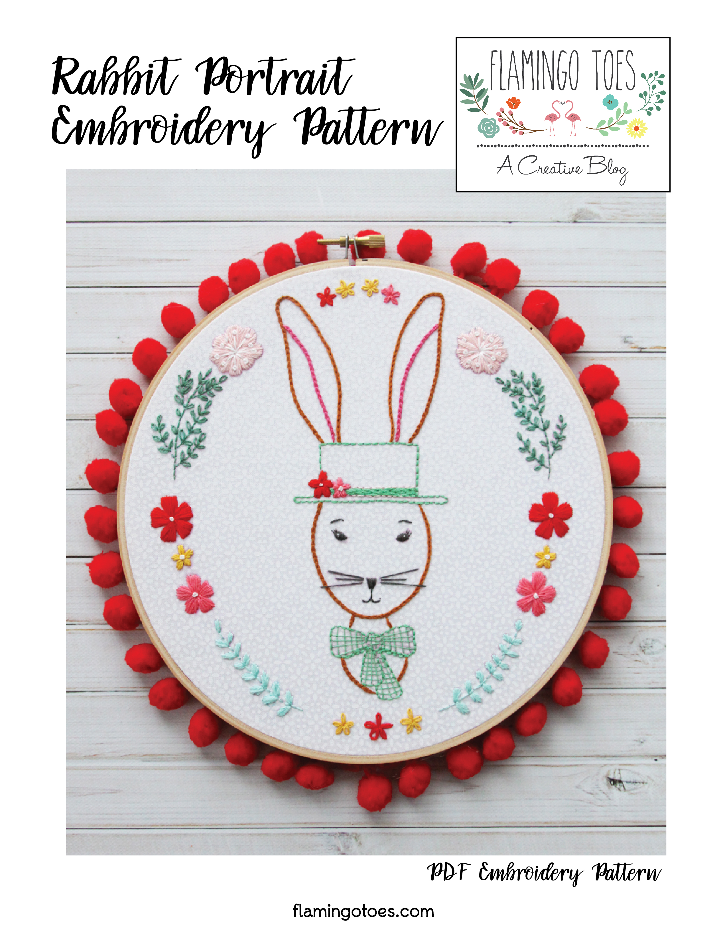 Rabbit Portrait Embroidery Hoop Art