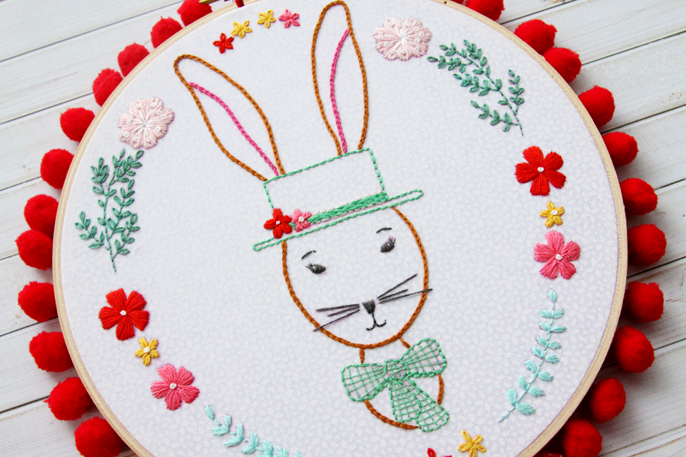 Rabbit Portrait Embroidery Hoop Art