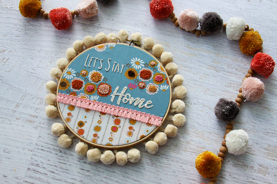 Let's Stay Home Retro Embroidery Hoop Art