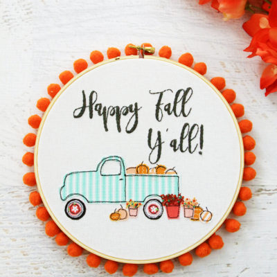 Happy Fall Pumpkin Truck Embroidery Hoop Art