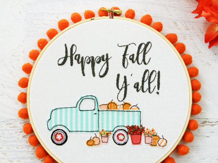 Image for Happy Fall Pumpkin Truck Embroidery Hoop Art