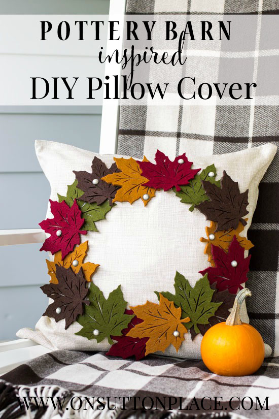 pottery barn inspired diy leaf wreath pillow PIN