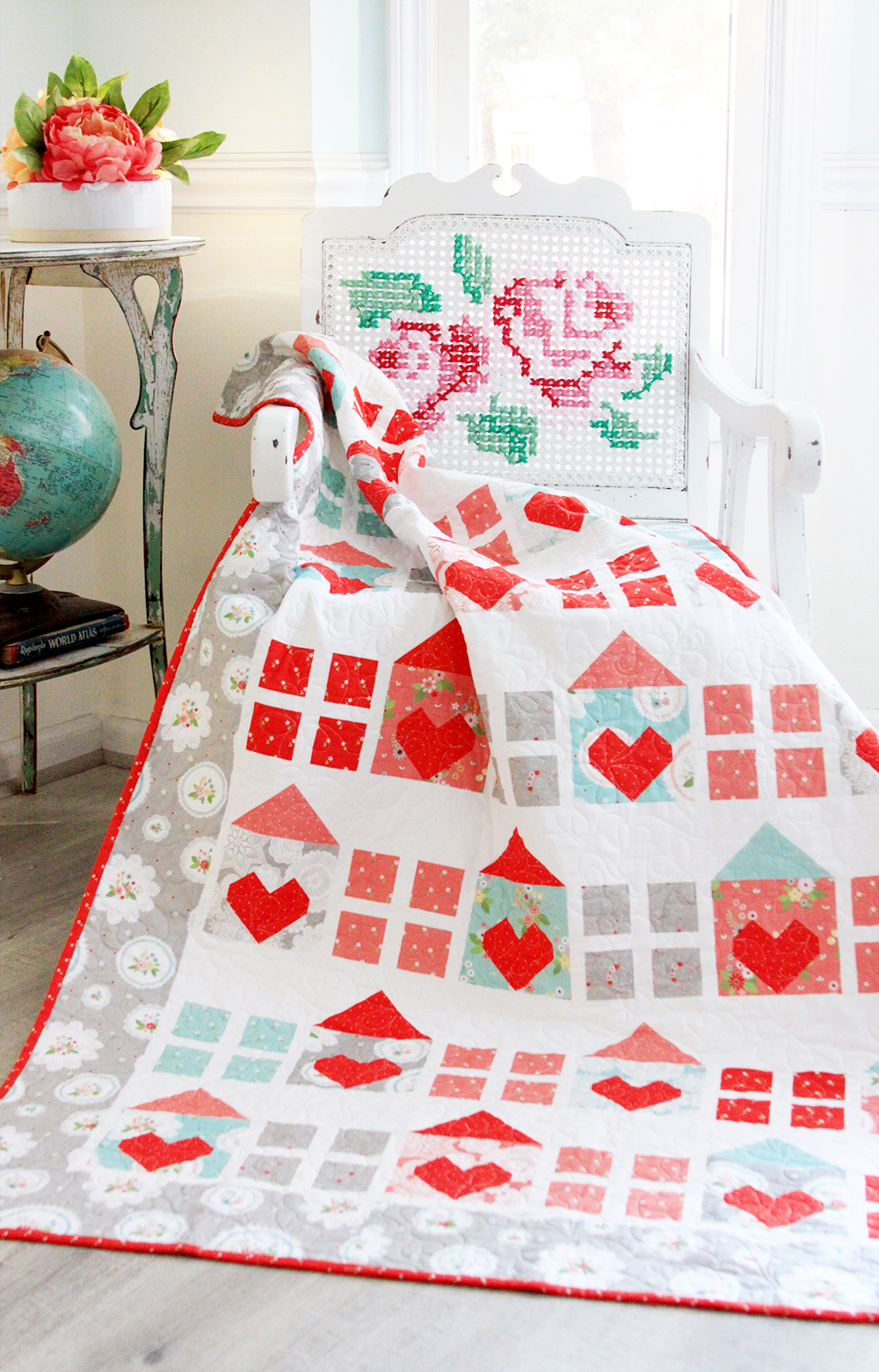 Vintage Red Hearts Bedding Set