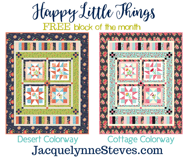 Happy Little Things Quilt Finishing by popular Tennessee quilting blog, Flamingo Toes: graphic image of a Happy Little Things Quilt block of the month.