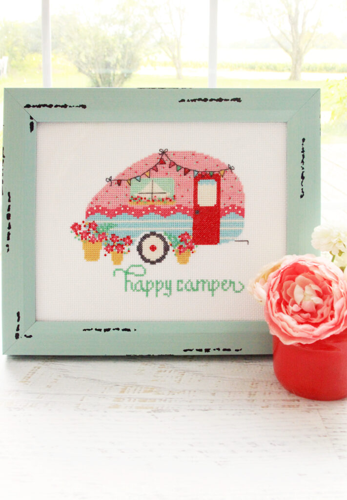 2019 Top Ten Quilting and Sewing Projects! by popular Tennessee quilting blog, Flamingo Toes: image of a camper cross stitch. 