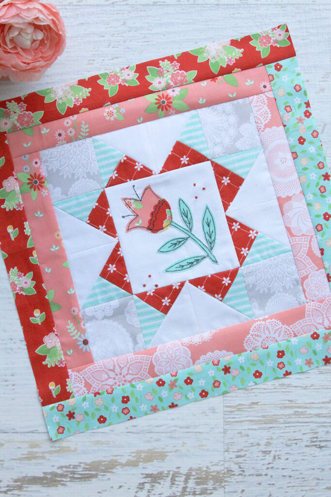 Happy Little Things Quilt Finishing by popular Tennessee quilting blog, Flamingo Toes: image of a Happy Little Things Quilt block 2.