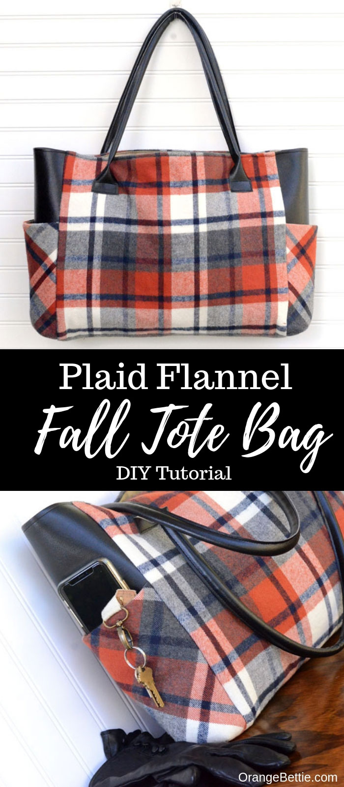 Flannel Sewing Projects featured by top US sewing blog, Flamingo Toes: flannel tote bag