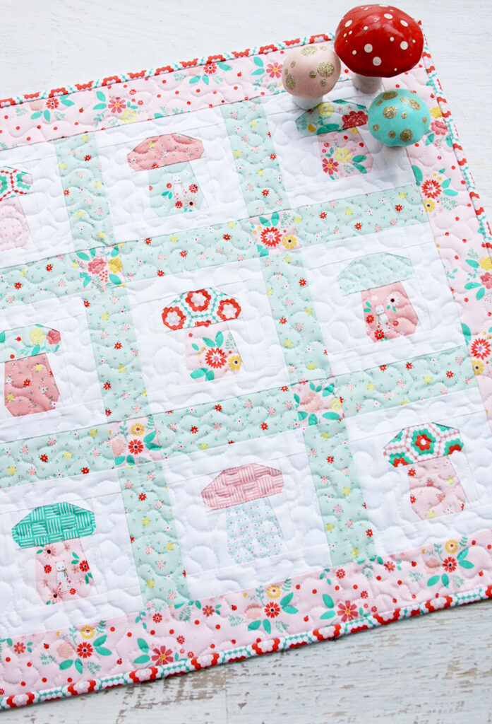 Mini Mushroom Quilt featured by top US quilting and sewing blog, Flamingo Toes.