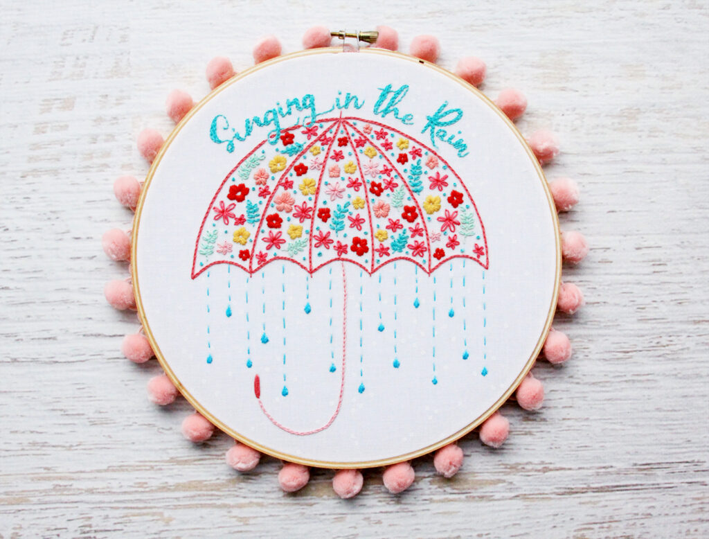 Floral Singing in the Rain Embroidery Hoop Design
