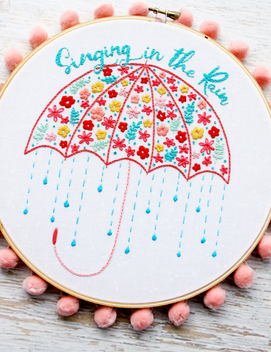 Singing in the Rain Floral Embroidery Pattern – Flamingo Toes