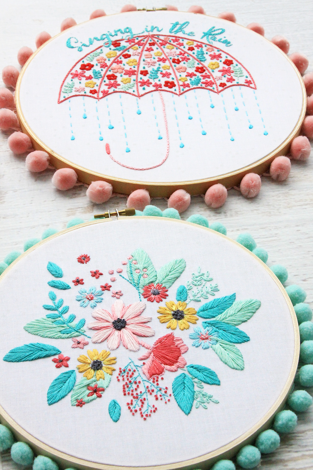 Singing in the Rain Embroidery Hoop Art