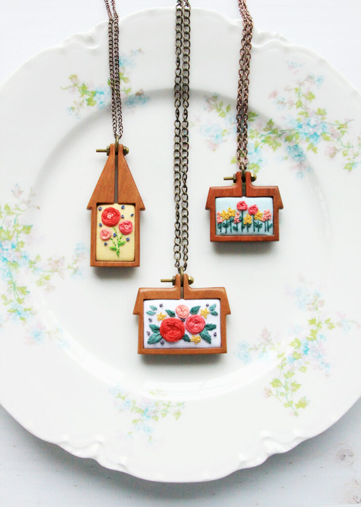 Mini Home Embroidered Hoop Necklaces - Free Patterns!