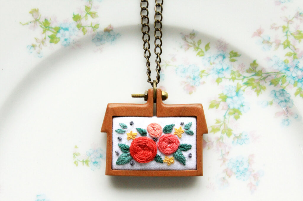Mini Home Embroidered Hoop Necklace