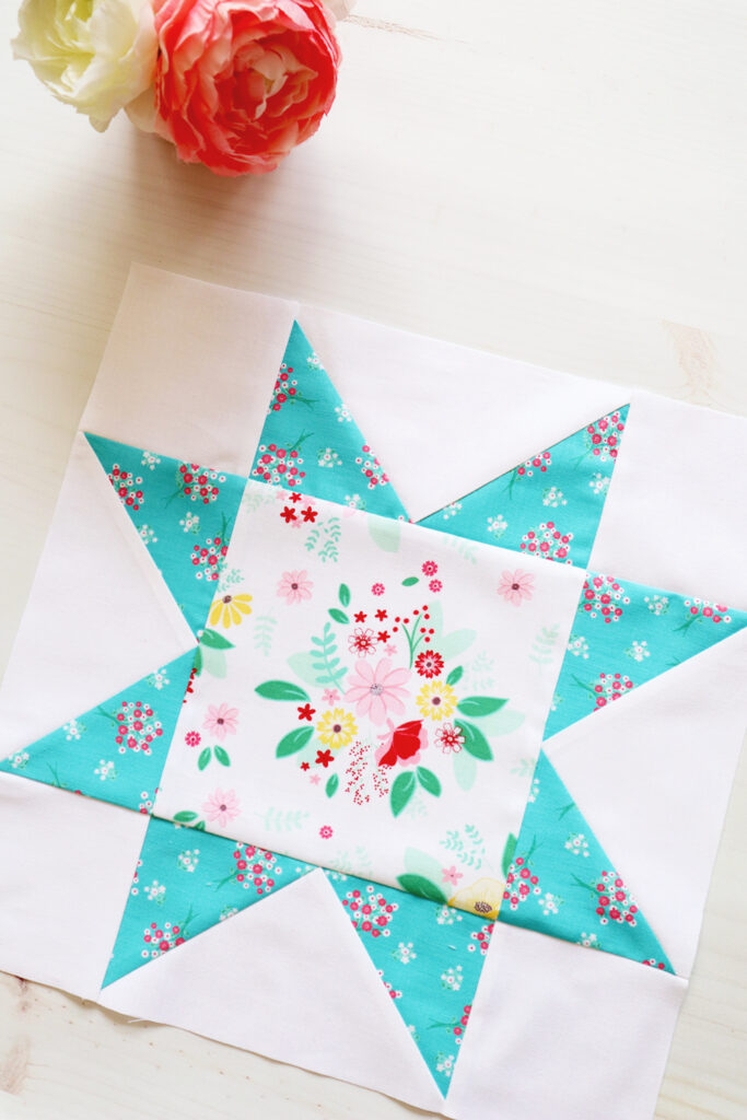 Large Star Quilt Block in Singing in the Rain Fabric