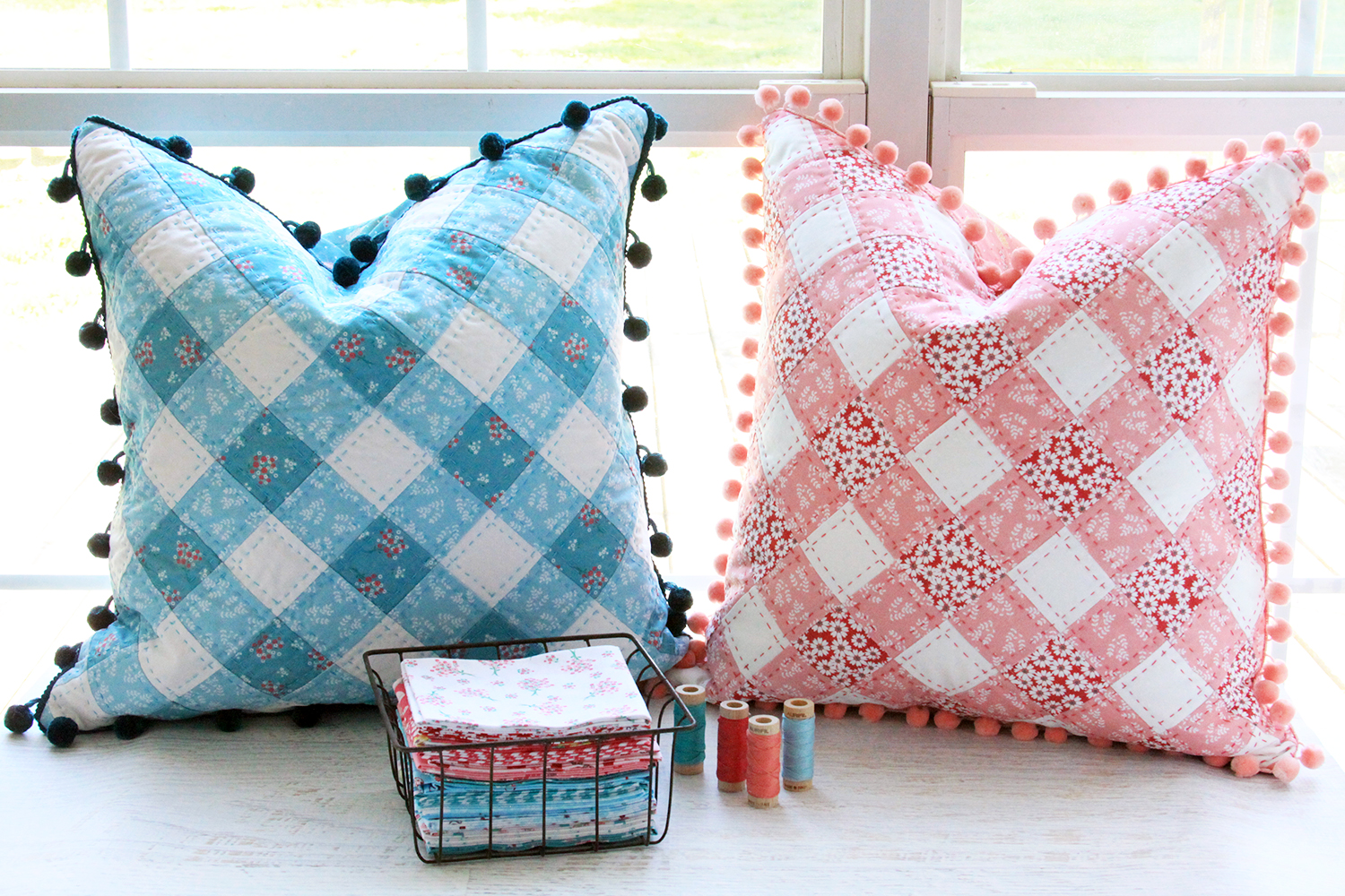 Pretty Gingham Pillows in Singing in the Rain Fabrics