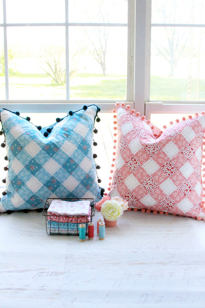 Patchwork Gingham Pillows with easy and fun free pattern