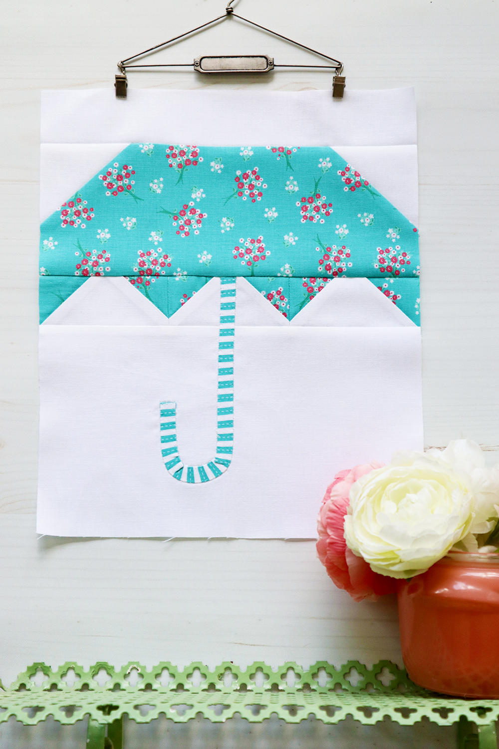 Umbrella Singing in the Rain Quilt Block