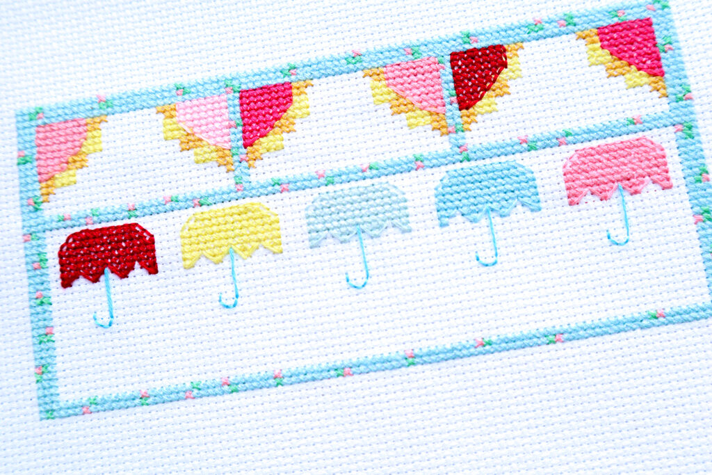 Singing in the Rain Cross Stitch Umbrella Row