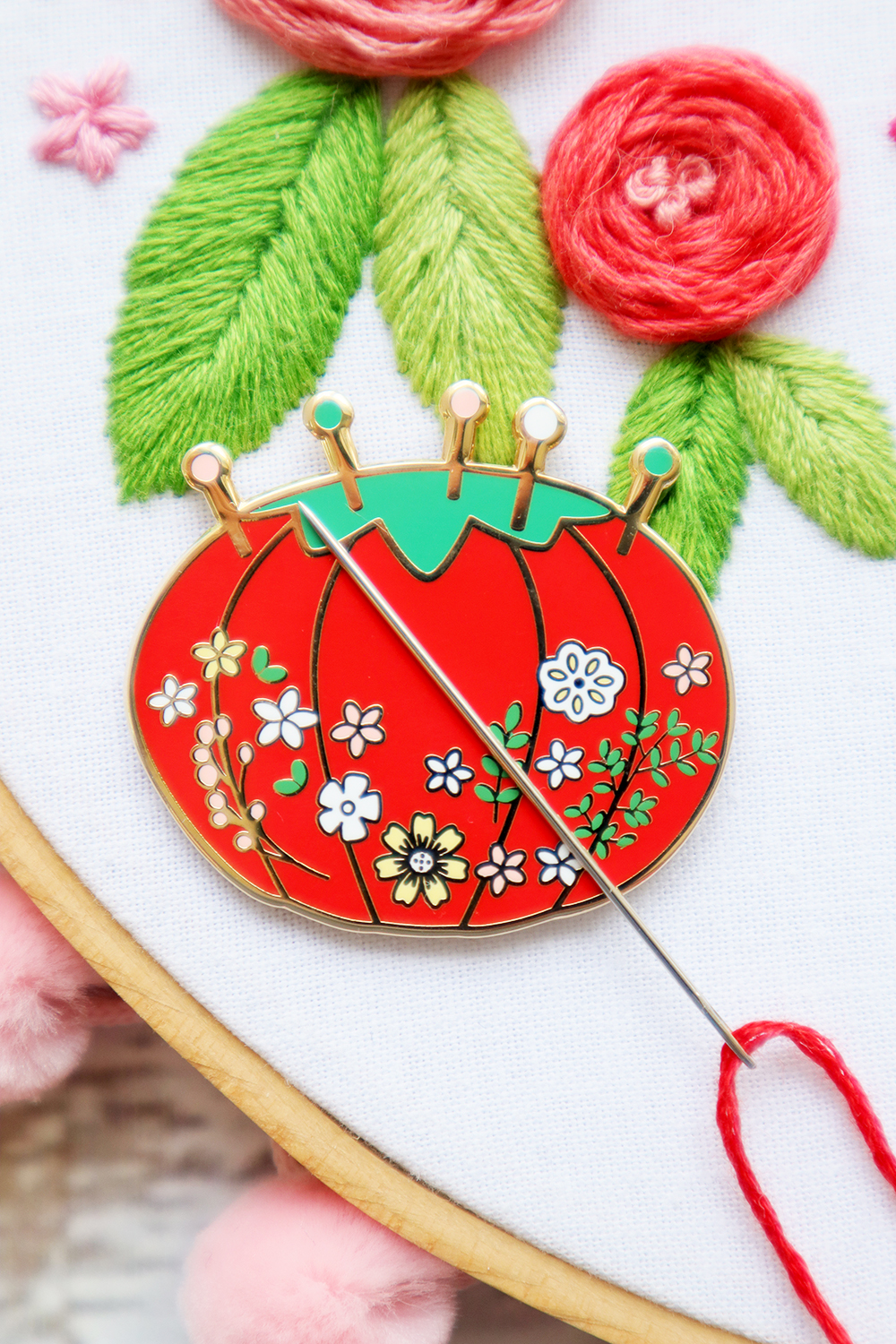 Flower Cross Stitch Needle Sewing Pin Cushion Button Stitch Sewing Supplies New