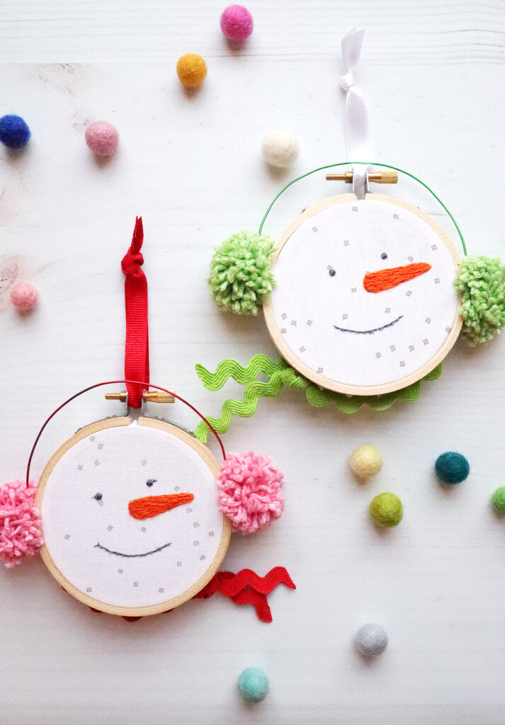 Chilly Snowman Embroidered Hoop Ornaments