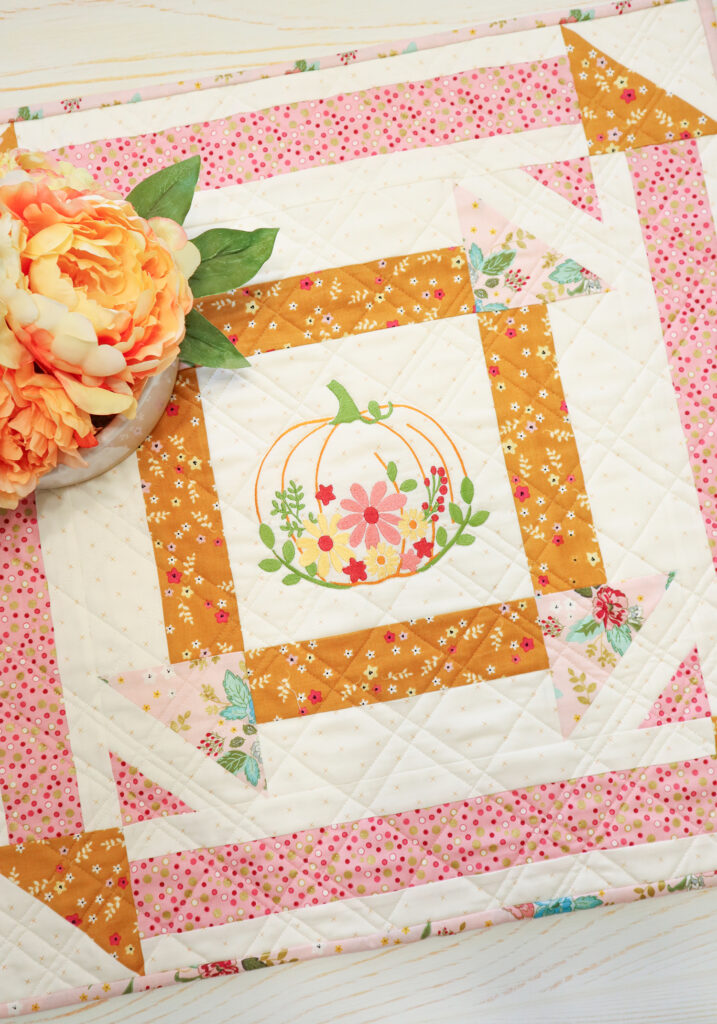 Floral Embroidered Pumpkin Mini Quilt