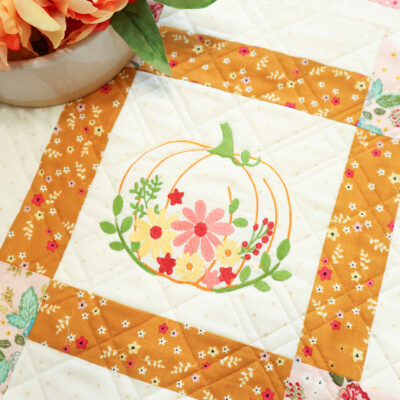 Floral Embroidered Pumpkin Mini Quilt