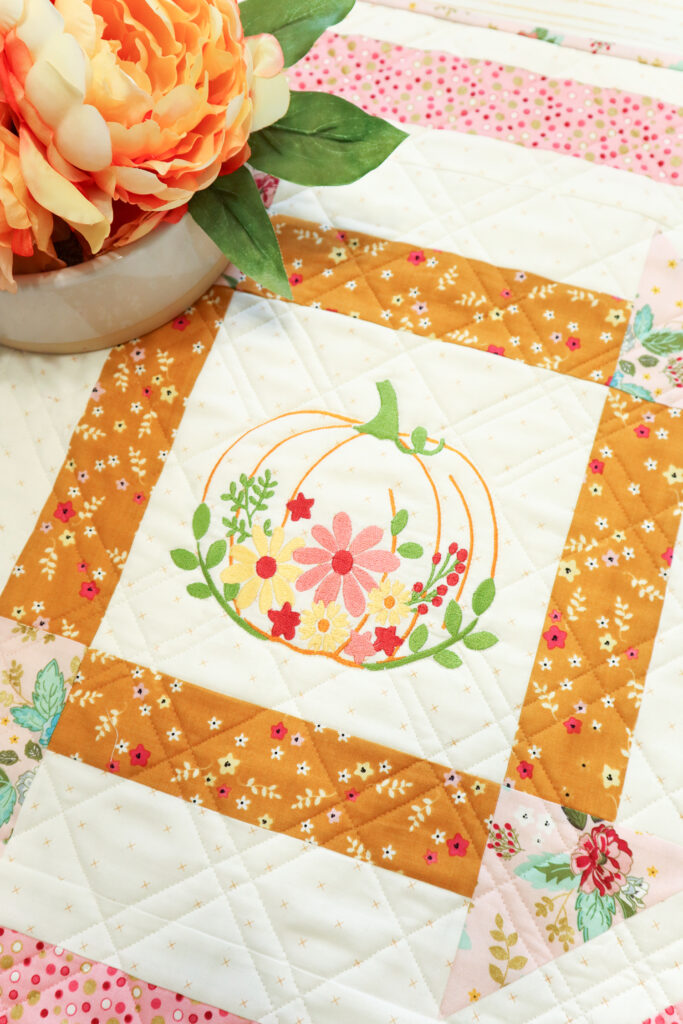 Floral Embroidered Pumpkin Mini Quilt