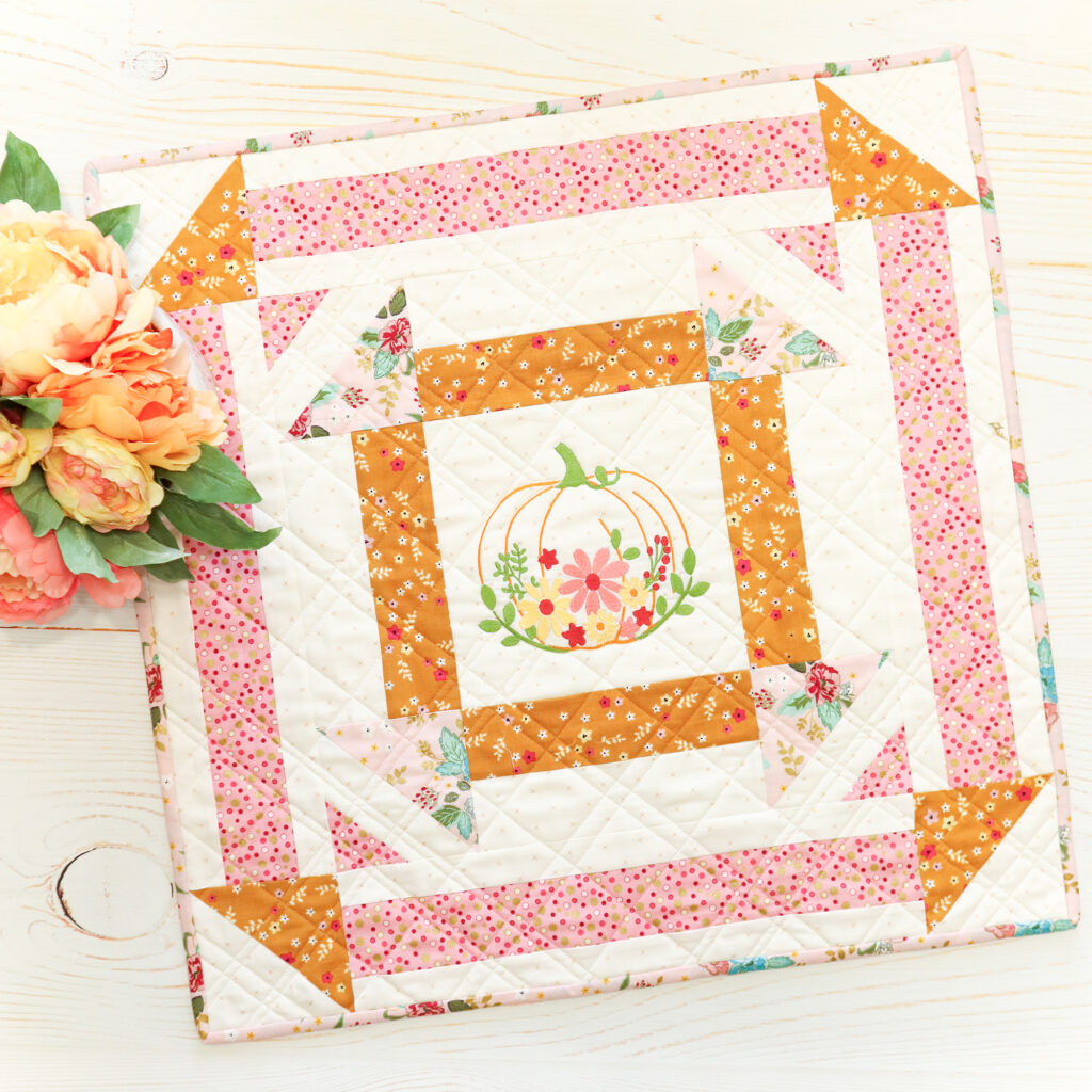 Floral Embroidered Pumpkin Mini Quilt