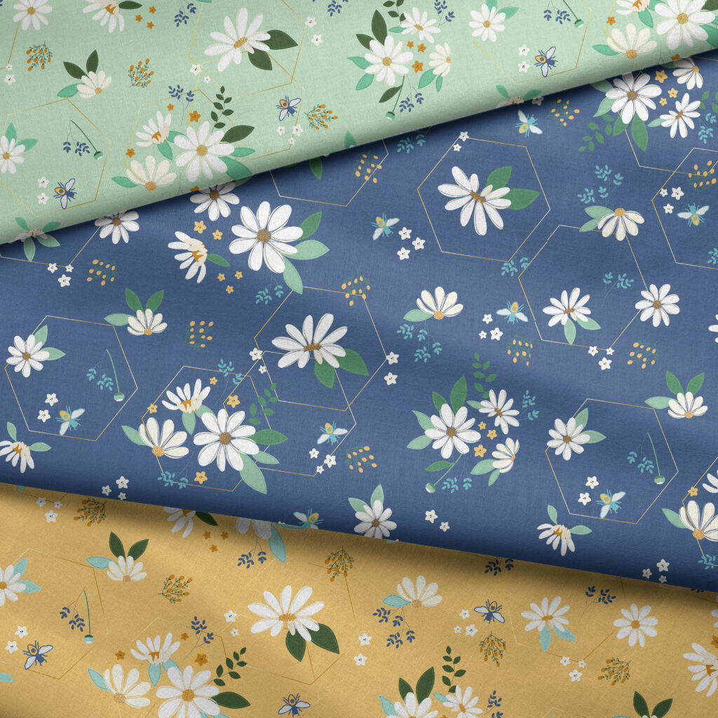 RP905-BL5CM Bramble - Daisy Fields - Blue Canvas Metallic Fabric