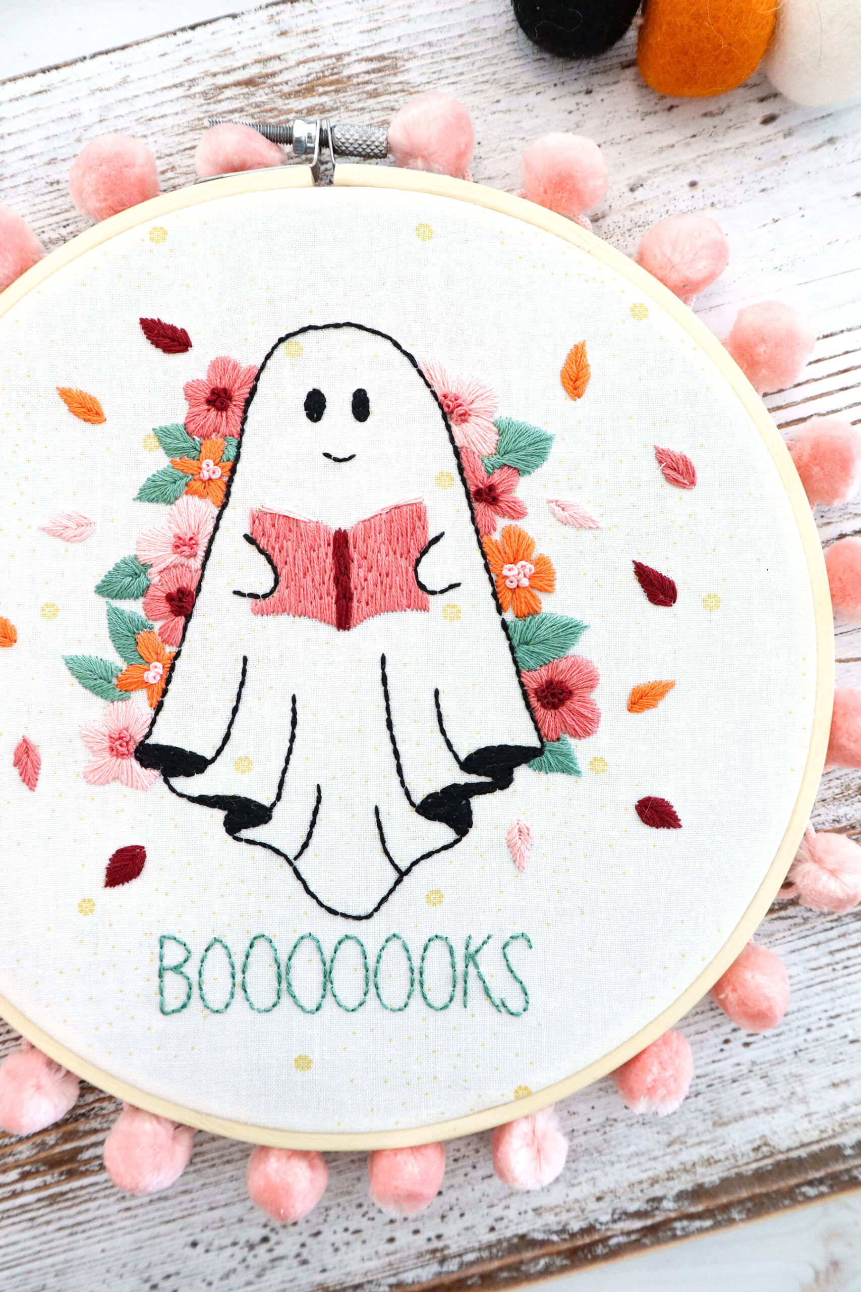 Floral Bookish Ghost Embroidery
