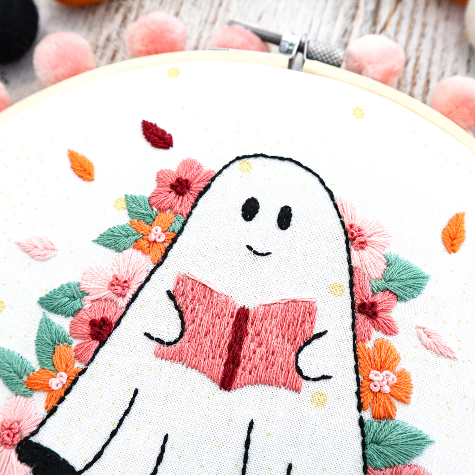Floral Bookish Ghost Embroidery